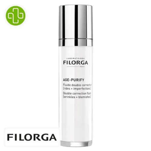 Produit de la marque Filorga Age-Purify Fluide Double Correction Rides + Imperfections - 50ml sur un fond blanc avec un logo Parachezvous et celui de de la marque Filorga