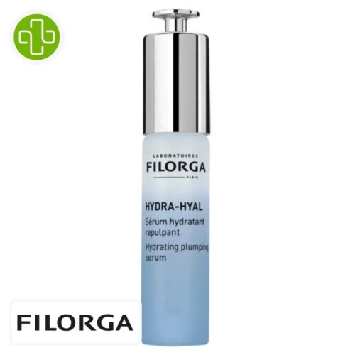 Produit de la marque Filorga Hydra-Hyal Sérum Hydratant Repulpant - 30ml sur un fond blanc avec un logo Parachezvous et celui de de la marque Filorga