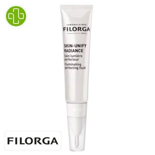 Produit de la marque Filorga Skin-Unify Radiance Soin Lumière Perfecteur - 15ml sur un fond blanc avec un logo Parachezvous et celui de de la marque Filorga