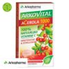 Produit de la marque Arkopharma Acerola 1000 Vitamine C Naturelle 100% d'Origine Végétale Fortifiant & Tonifiant - 30 Comprimés sur un fond blanc avec un logo Parachezvous et celui de de la marque Arkopharma
