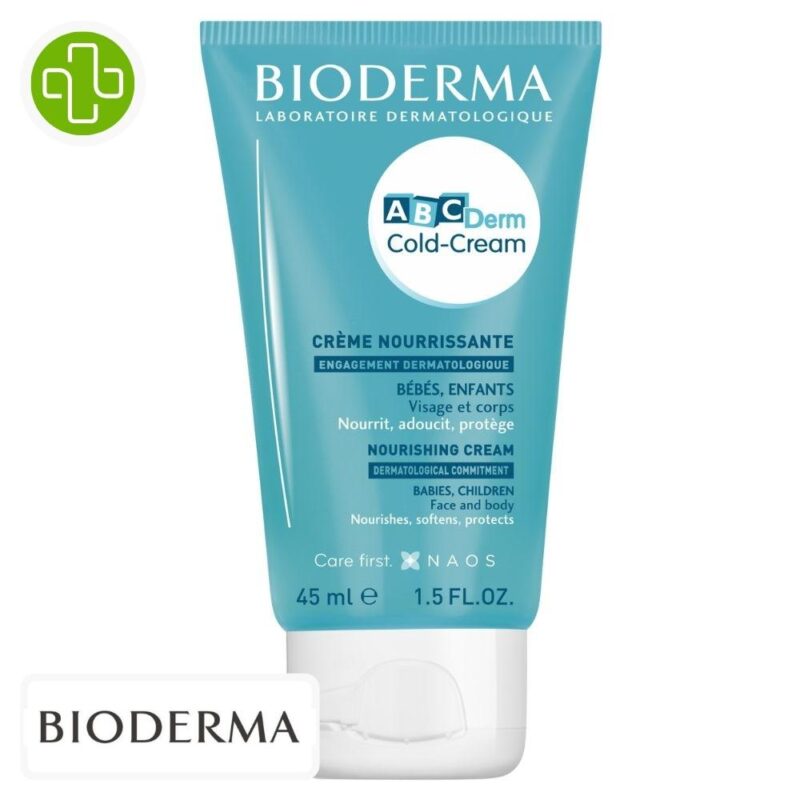 Produit de la marque bioderma abcderm cold-cream crème nourrissante - 40ml sur un fond blanc avec un logo parachezvous et celui de de la marque bioderma