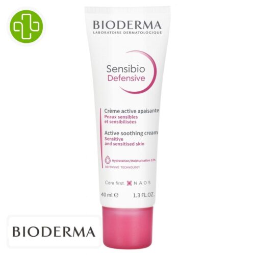 Produit de la marque Bioderma Sensibio Défensive Crème Active Apaisante - 40ml sur un fond blanc avec un logo Parachezvous et celui de de la marque Bioderma