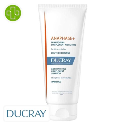 Produit de la marque Ducray Anaphase+ Shampooing Complément Anti-Chute Fortifiant & Revitalisant - 200ml sur un fond blanc avec un logo Parachezvous et celui de la marque DUCRAY