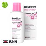 Produit de la marque Isdin Bexident Bain de Bouche Dents Sensibles - 250ml sur un fond blanc avec un logo Parachezvous et celui de la marque ISDIN