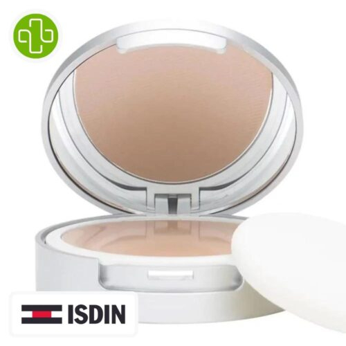Produit de la marque Isdin Fotoprotector Solaire Compact Bronz Spf50 - 10g sur un fond blanc avec un logo Parachezvous et celui de la marque ISDIN