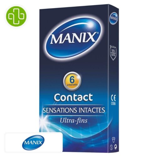 Produit de la marque Manix Contact Préservatifs Sensations Intactes - 6 unités sur un fond blanc avec un logo Parachezvous et celui de de la marque Manix