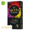 Produit de la marque Manix Skyn 5 Senses Préservatifs Ultimes - 5 unités sur un fond blanc avec un logo Parachezvous et celui de de la marque Skyn