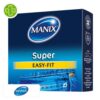 Produit de la marque Manix Super Préservatifs Sécurité & Confort Easy-Fit - 4 unités sur un fond blanc avec un logo Parachezvous et celui de de la marque Manix