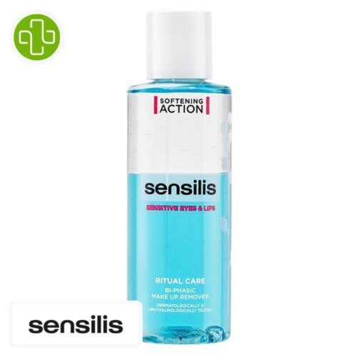 Produit de la marque Sensilis Ritual Care Démaquillant Yeux & Lèvres - 150ml sur un fond blanc avec un logo Parachezvous et celui de de la marque Sensilis