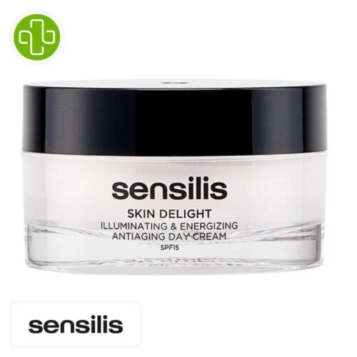 Produit de la marque Sensilis Skin Delight Crème de Jour Anti-Taches - 50ml sur un fond blanc avec un logo Parachezvous et celui de de la marque Sensilis