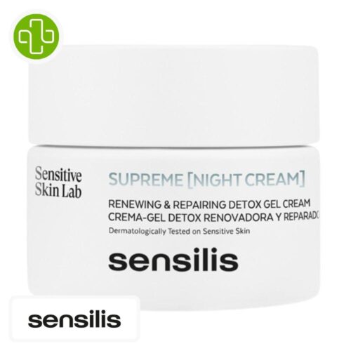 Produit de la marque Sensilis Supreme Crème de Nuit Anti-Âge - 50ml sur un fond blanc avec un logo Parachezvous et celui de de la marque Sensilis