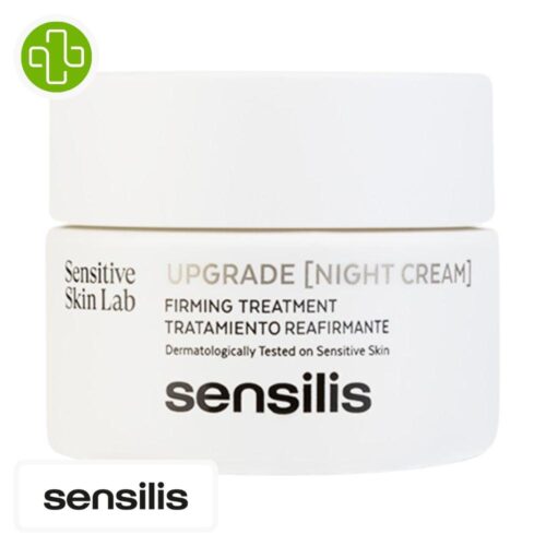 Produit de la marque Sensilis Upgrade Crème de Nuit Anti-Âge Raffermissante - 50ml sur un fond blanc avec un logo Parachezvous et celui de de la marque Sensilis