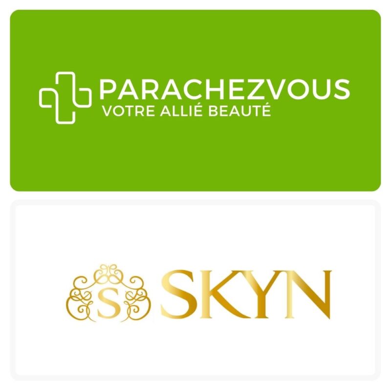 Logo de la marque skyn maroc et celui de la parapharmacie en ligne parachezvous