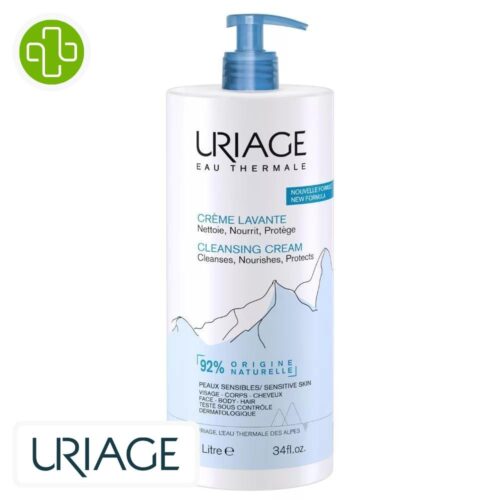 Produit de la marque Uriage Crème Lavante Nourrissante Protectrice – 1L sur un fond blanc avec un logo Parachezvous et celui de de la marque Uriage