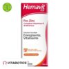 Produit de la marque Vitabiotics Hemavit Liquide Sirop Fer, Zinc Énergisante & Vitalisante - 200ml sur un fond blanc avec un logo Parachezvous et celui de de la marque Vitabiotics