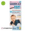 Produit de la marque Vitabiotics Wellkid Bébé & Enfant Liquide Sirop 14 Vitamines - 150ml sur un fond blanc avec un logo Parachezvous et celui de de la marque Vitabiotics
