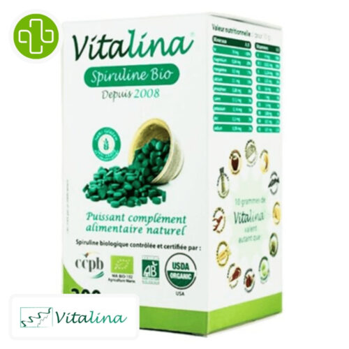 Vitalina Spiruline Bio 100% Naturelle 200 Comprimés - 100g