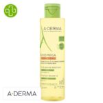 Produit de la marque A-Derma Exomega Control Huile Lavante Émolliente Anti-Grattage - 200ml sur un fond blanc avec un logo Parachezvous et celui de de la marque A-Derma