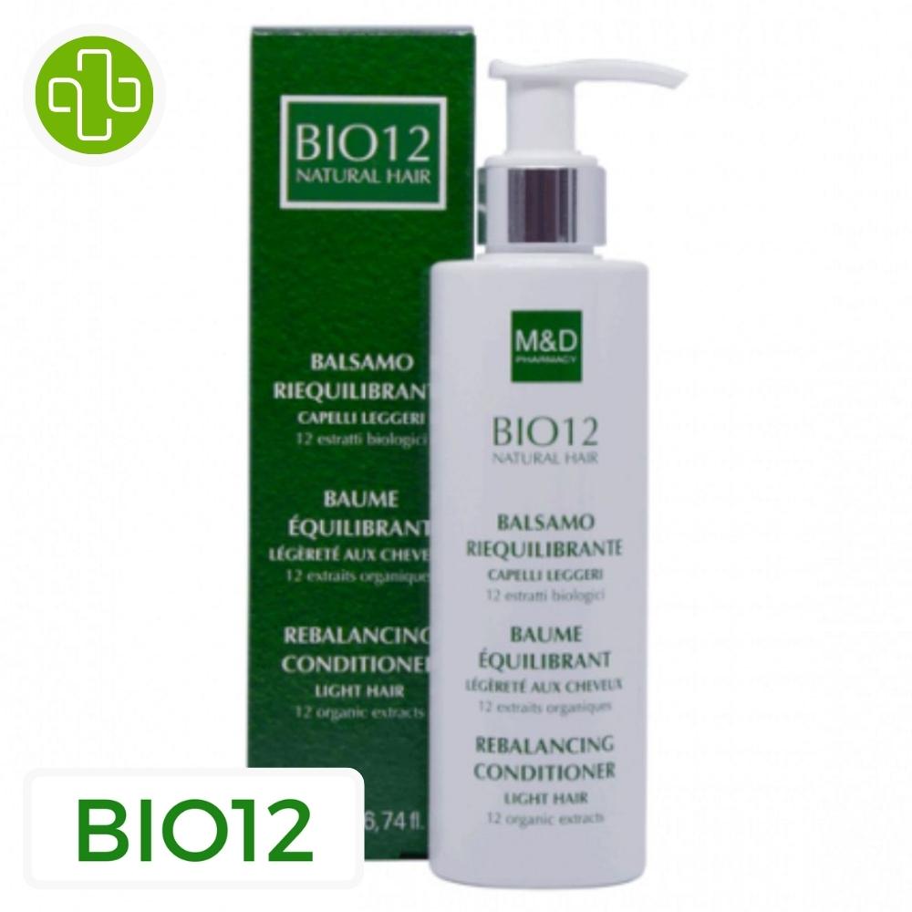 Produit de la marque bio12 baume équilibrant - 200ml sur un fond blanc avec un logo parachezvous et celui de de la marque bio12