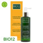 Produit de la marque Bio12 Lotion Spray Anti-Pelliculaire - 150ml sur un fond blanc avec un logo Parachezvous et celui de de la marque Bio12