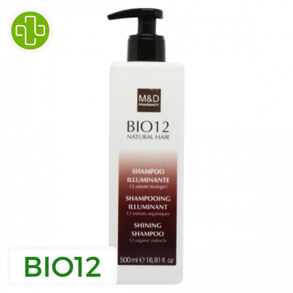 Produit de la marque bio12 shampooing illuminant - 500ml sur un fond blanc avec un logo parachezvous et celui de de la marque bio12