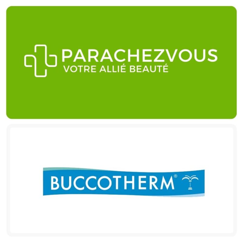 Logo de la marque buccotherm maroc et celui de la parapharmacie en ligne parachezvous