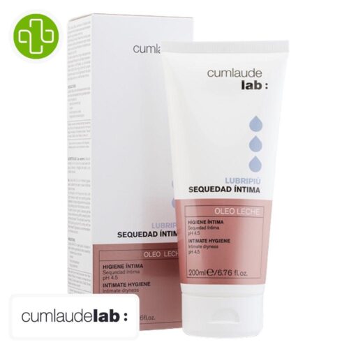 Produit de la marque Cumlaude Lab Hygiène Intime Lubripiu Lait-Huile - 200ml sur un fond blanc avec un logo Parachezvous et celui de de la marque Cumlaude Lab