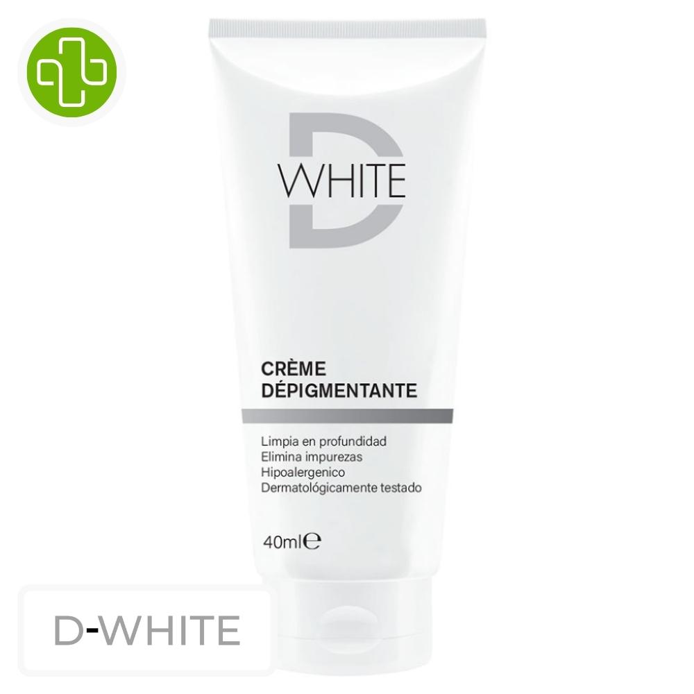 Produit de la marque d-white crème dépigmentante - 40ml sur un fond blanc avec un logo parachezvous et celui de de la marque d-white