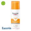 Produit de la marque Eucerin Sun Protection Photoaging Control CC Gel-Crème Solaire Teinté Anti-Âge Spf50 - 50ml sur un fond blanc avec un logo Parachezvous et celui de de la marque Eucerin