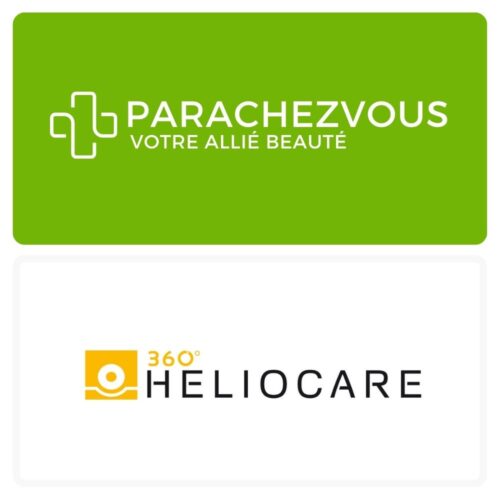 Logo de la marque heliocare maroc et celui de la parapharmacie en ligne parachezvous