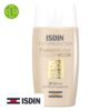 Produit de la marque Isdin Fotoprotector Fusion Water Color Light Solaire Toucher Sec Teinté Spf50 - 50ml sur un fond blanc avec un logo Parachezvous et celui de la marque ISDIN