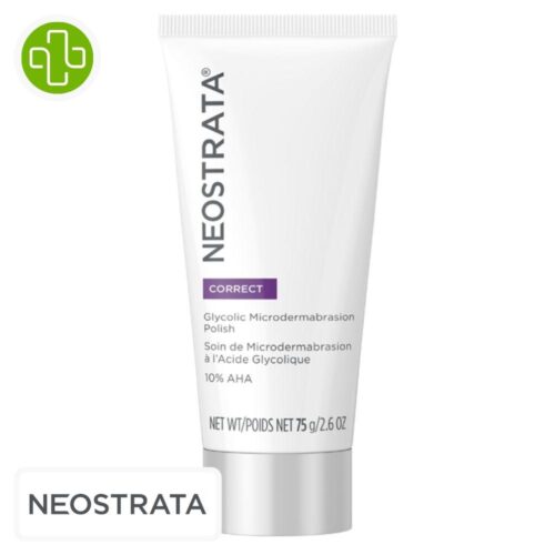 Produit de la marque Neostrata Correct Soin Micro-Dermabrasion Acide Glycolique 10% AHA - 75g sur un fond blanc avec un logo Parachezvous et celui de de la marque Neostrata
