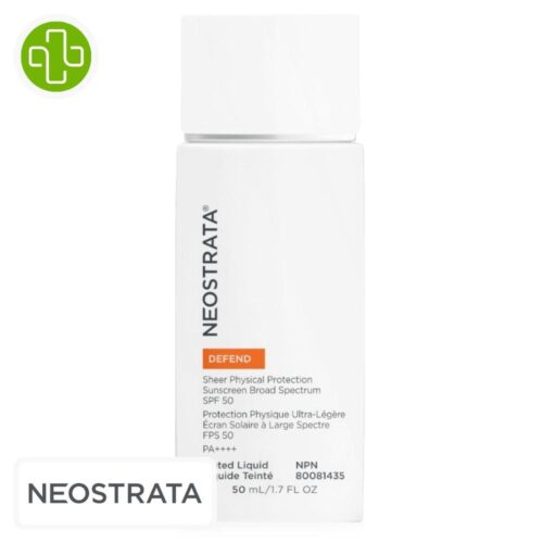 Produit de la marque Neostrata Defend Écran Solaire Ultra-Léger Spf50 - 50ml sur un fond blanc avec un logo Parachezvous et celui de de la marque Neostrata