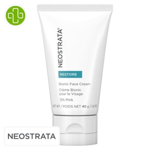Produit de la marque Neostrata Restore Crème Bionic Visage Réparatrice 12% PHA - 40g sur un fond blanc avec un logo Parachezvous et celui de de la marque Neostrata