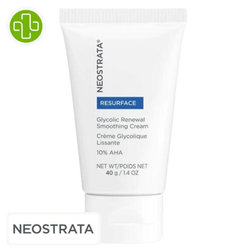 Produit de la marque Neostrata Resurface Crème Lissante Glycolique 10% AHA - 40g sur un fond blanc avec un logo Parachezvous et celui de de la marque Neostrata
