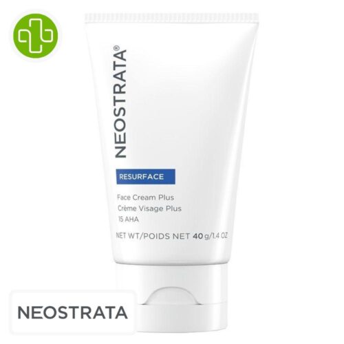 Produit de la marque neostrata resurface crème visage plus anti-âge hydratante 15% aha - 40g sur un fond blanc avec un logo parachezvous et celui de de la marque neostrata