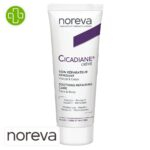 Produit de la marque Noreva Cicadiane Crème Réparatrice Apaisante - 40ml sur un fond blanc avec un logo Parachezvous et celui de de la marque Noreva