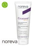 Produit de la marque Noreva Cicadiane Crème Réparatrice Apaisante Spf50 - 40ml sur un fond blanc avec un logo Parachezvous et celui de de la marque Noreva