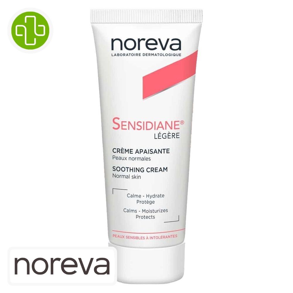Produit de la marque noreva sensidiane crème légère apaisante - 40ml sur un fond blanc avec un logo parachezvous et celui de de la marque noreva
