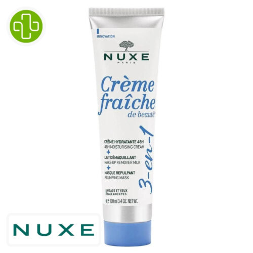 Nuxe Crème Fraîche de Beauté 3 en 1 Crème Hydratante, Lait Démaquillant, Masque Repulpant - 100ml