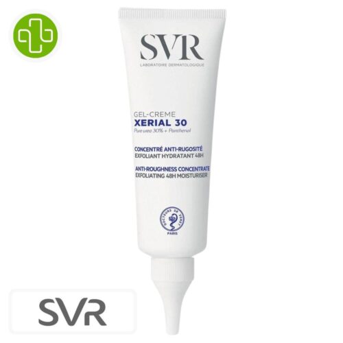 Produit de la marque SVR Xerial 30 Gel-Crème Concentré Anti-Rugosité – 75ml sur un fond blanc avec un logo Parachezvous et celui de de la marque SVR