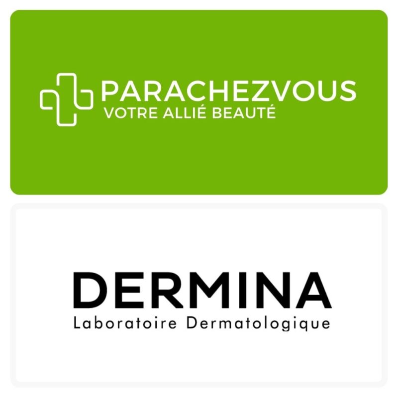 Logo de la marque dermina maroc et celui de la parapharmacie en ligne parachezvous