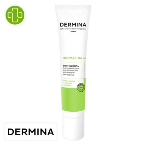 Produit de la marque Dermina Normalina A.I Soin Global Anti-Imperfections - 40ml sur un fond blanc avec un logo Parachezvous et celui de de la marque Dermina