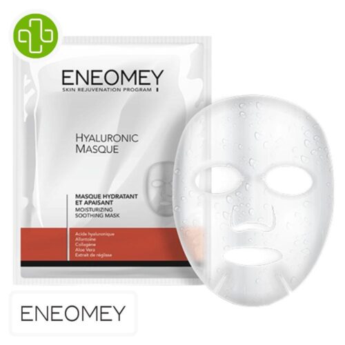 Produit de la marque Eneomey Hyaluronic Masque Hydratant Apaisant - 1 unité sur un fond blanc avec un logo Parachezvous celui de de la marque Eneomey