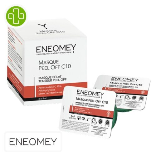 Produit de la marque Eneomey Masque Peel Off C10 Éclat & Tenseur - 10x5ml sur un fond blanc avec un logo Parachezvous celui de de la marque Eneomey