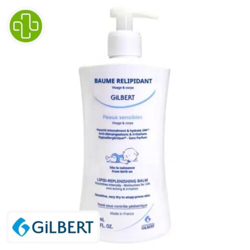 Produit de la marque Gilbert Baume Relipidant Nourrissant Hydratant - 400ml sur un fond blanc avec un logo Parachezvous celui de de la marque Gilbert