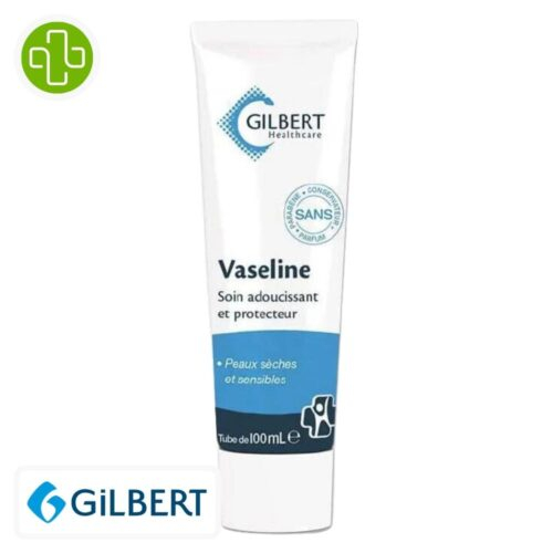 Produit de la marque Gilbert Vaseline Soin Adoucissant & Protecteur - 100ml sur un fond blanc avec un logo Parachezvous celui de de la marque Gilbert