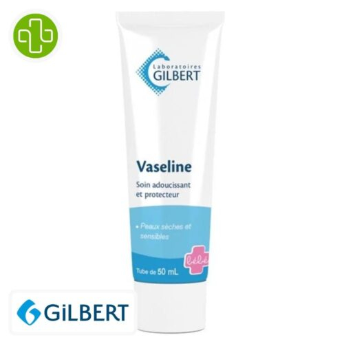 Produit de la marque Gilbert Vaseline Soin Adoucissant & Protecteur - 50ml sur un fond blanc avec un logo Parachezvous celui de de la marque Gilbert
