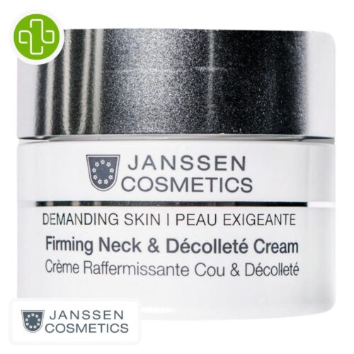 Produit de la marque Janssen Cosmetics Crème Raffermissante Cou & Décolleté - 50ml sur un fond blanc avec un logo Parachezvous celui de de la marque Janssen Cosmetics