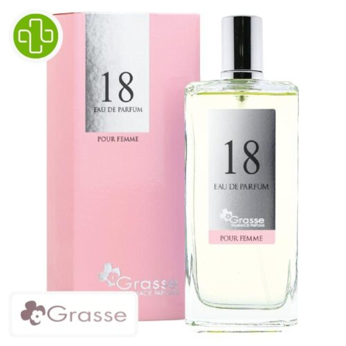 Produit de la marque Grasse Eau de Parfum N°18 (Dolce & Gabbana - Light Blue) Femmes - 100ml sur un fond blanc avec un logo Parachezvous et celui de de la marque Grasse